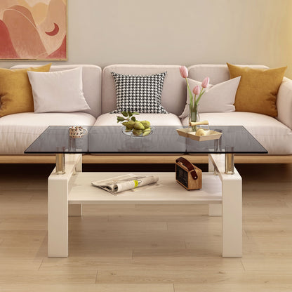 Modern Rectangular Coffee Table With Tempered Glass Top Layer, Table For Living Room - Gray