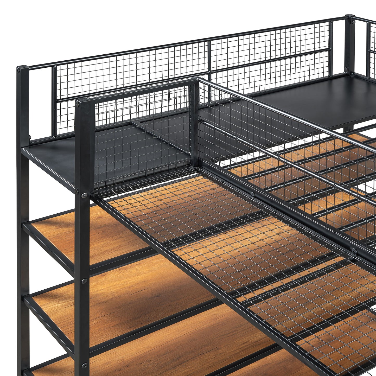 Twin Over Full Bunk Bed With 5 Tier Shelves - Black