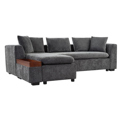 Modern L Shaped Sectional Sofa With Storage Chenille, Upholstered Couch - Gray