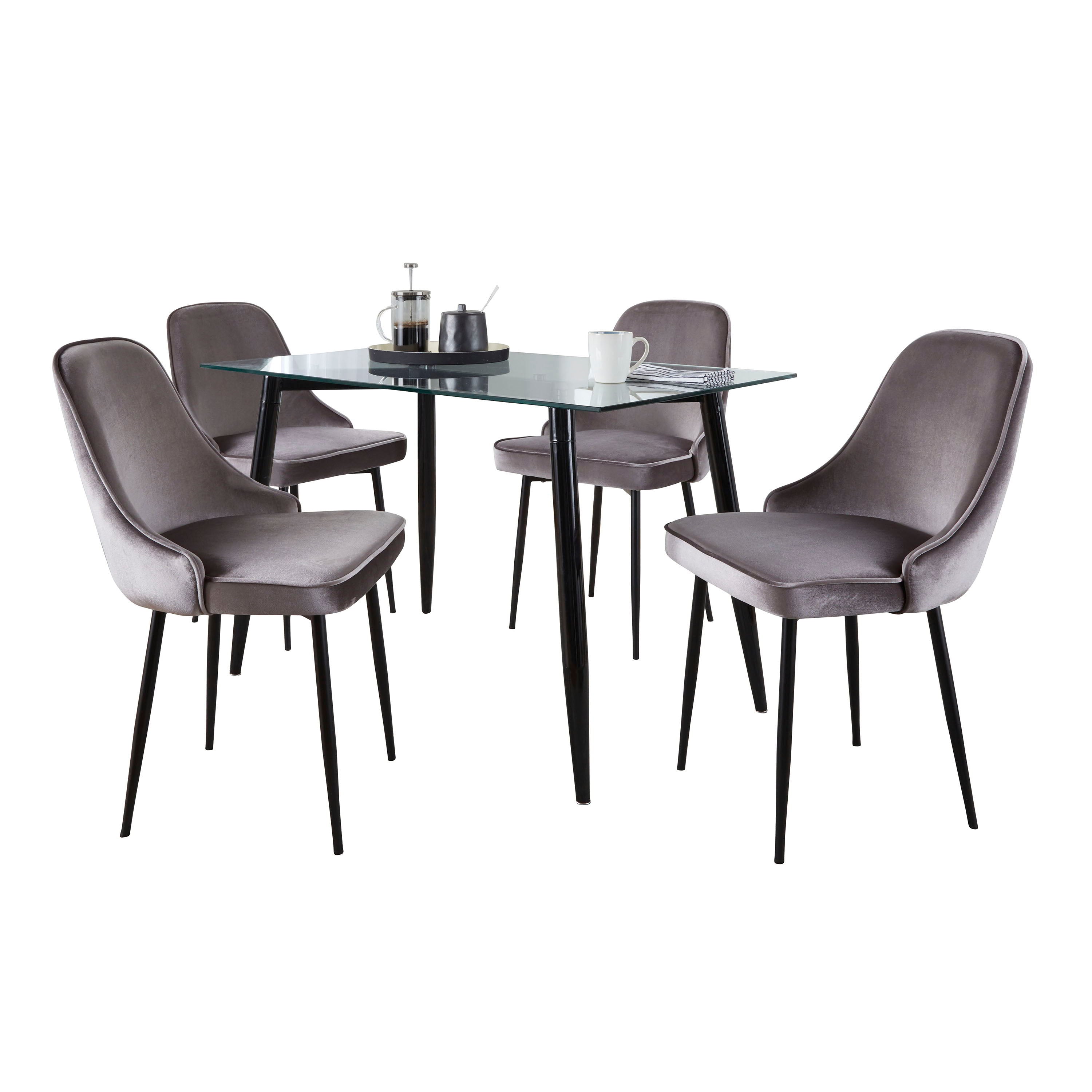 Clara Marcel - 5 Piece Contemporary Dining Set - Black / Clear / Silver