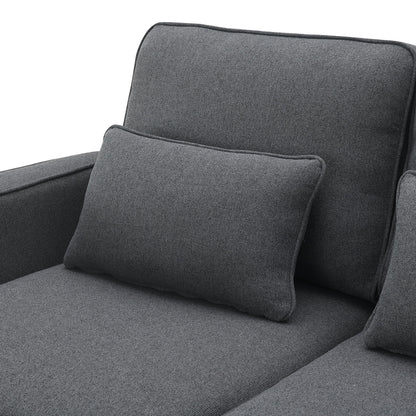 4 Seater Modern Linen Sofa With Armrest Pockets And 4 Pillows, Minimalist Style Couch - Dark Gray