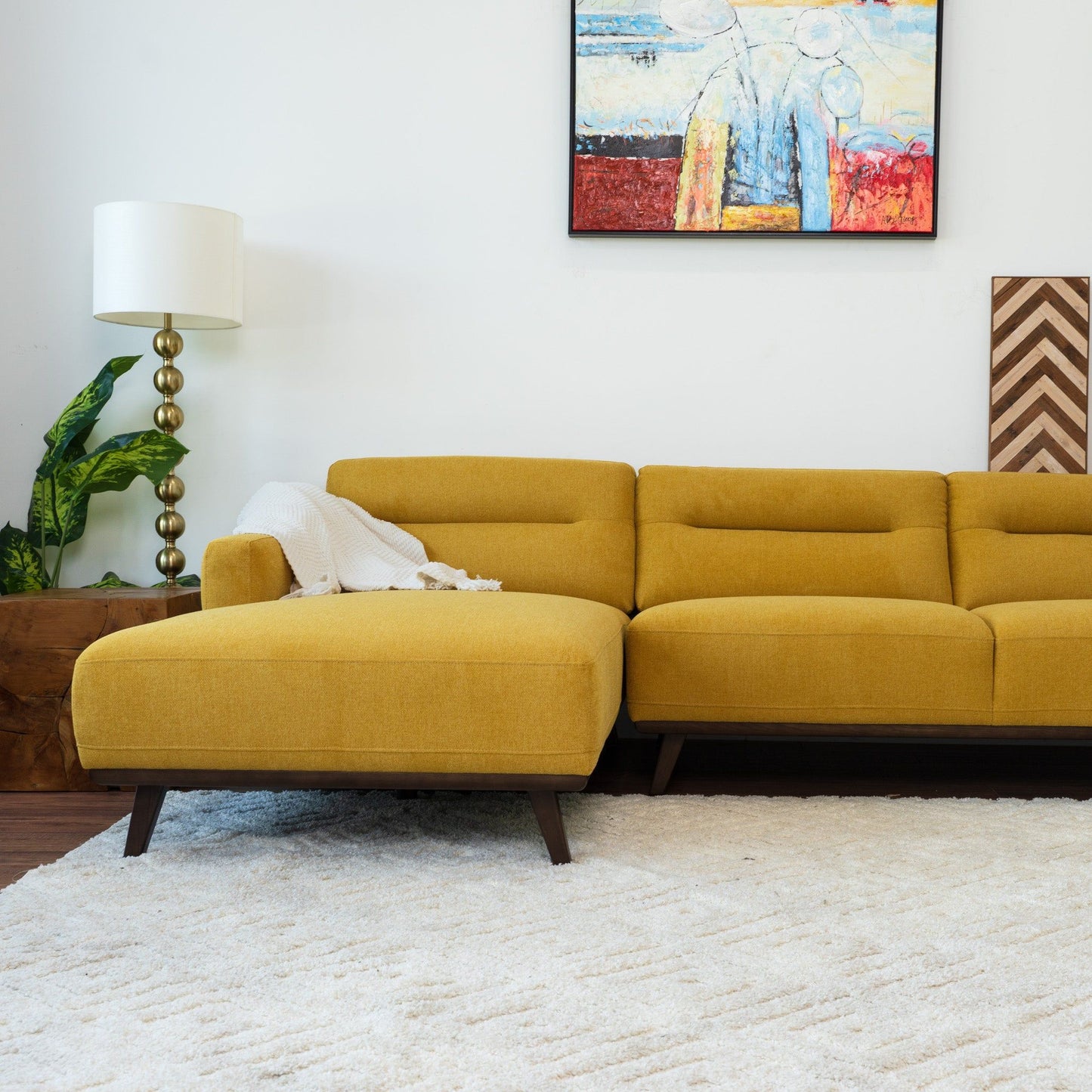 Ella - L Shaped Linen Left Sectional Couch - Yellow