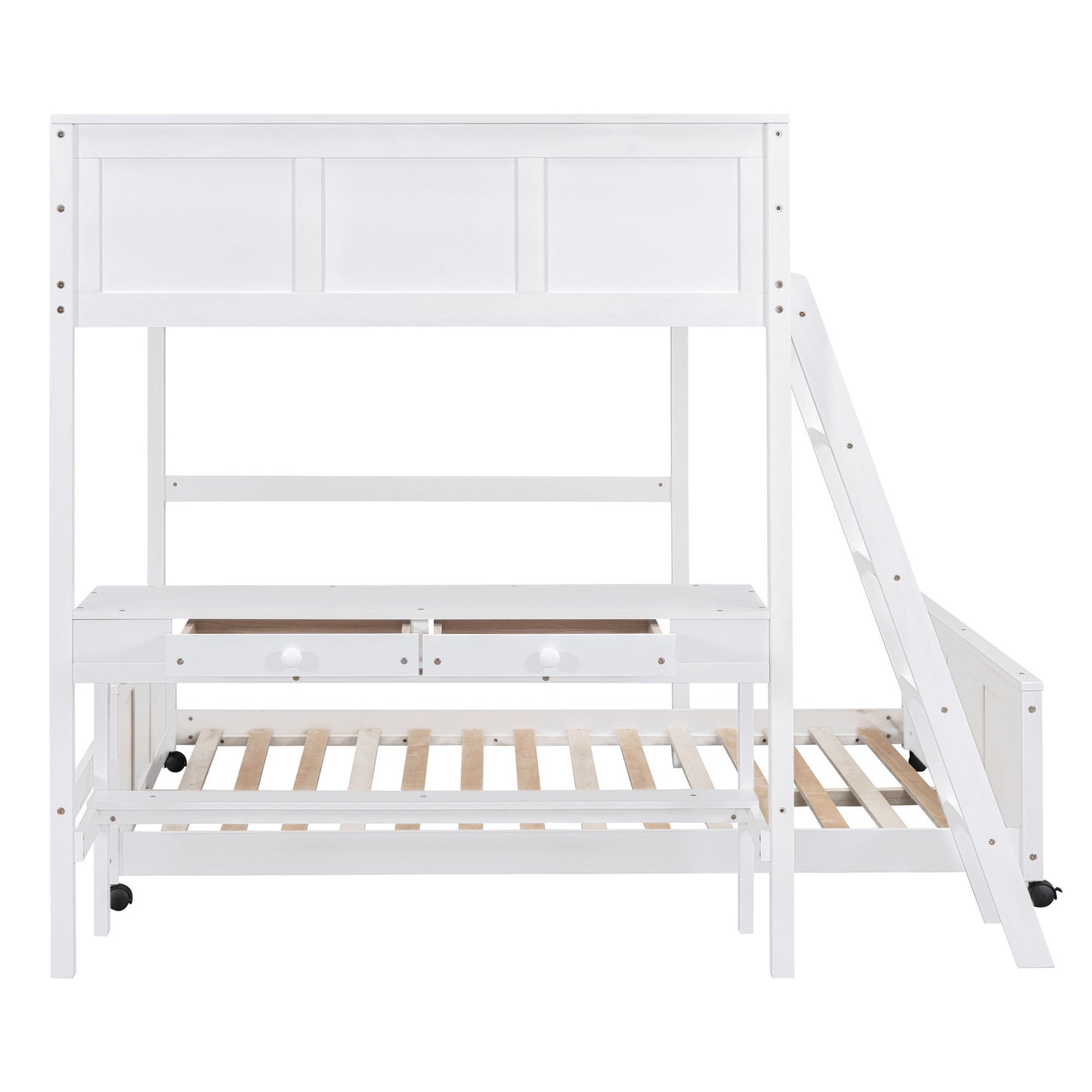 Full Over Full Bunk Bed With Desk - White
