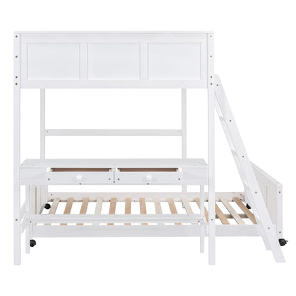 Full Over Full Bunk Bed With Desk - White