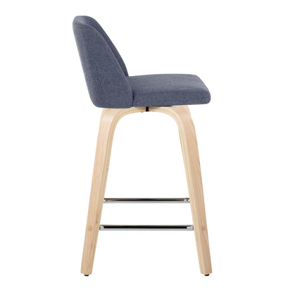 Toriano - Contemporary Fixed Height Counter Stool With Swivel With Square Footrest (Set of 2) - Natural / Blue