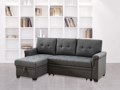Destiny - Linen Reversible Sleeper Sectional Sofa With Storage Chaise - Dark Gray