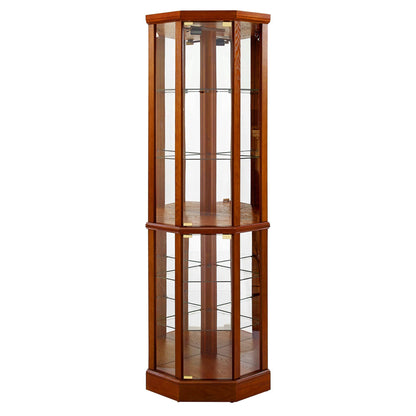 6 Shelf Lighted Corner Curio Cabinet With Adjustable Tempered Glass Shelves And Mirror Back (E26 Light Bulb Not Included) - Oak
