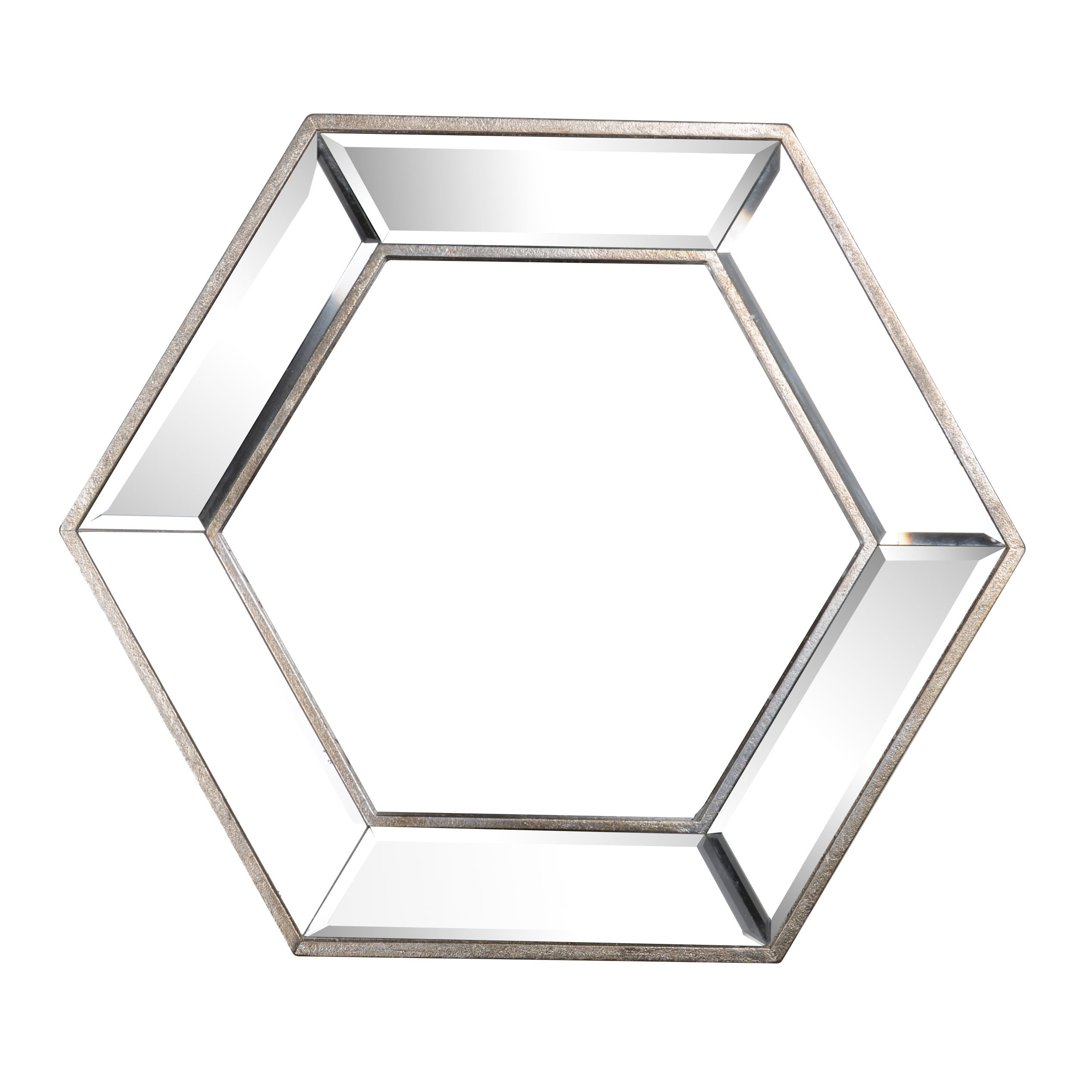 Hexagon Wall Mirror With Contemporary Glass Design, Home Decor Accent Mirror For Living Room, Entryway, Bedroom - Silver