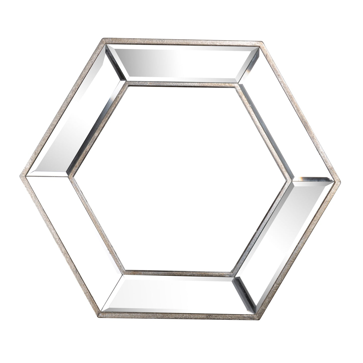 Hexagon Wall Mirror With Contemporary Glass Design, Home Decor Accent Mirror For Living Room, Entryway, Bedroom - Silver