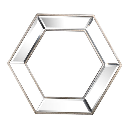 Hexagon Wall Mirror With Contemporary Glass Design, Home Decor Accent Mirror For Living Room, Entryway, Bedroom - Silver