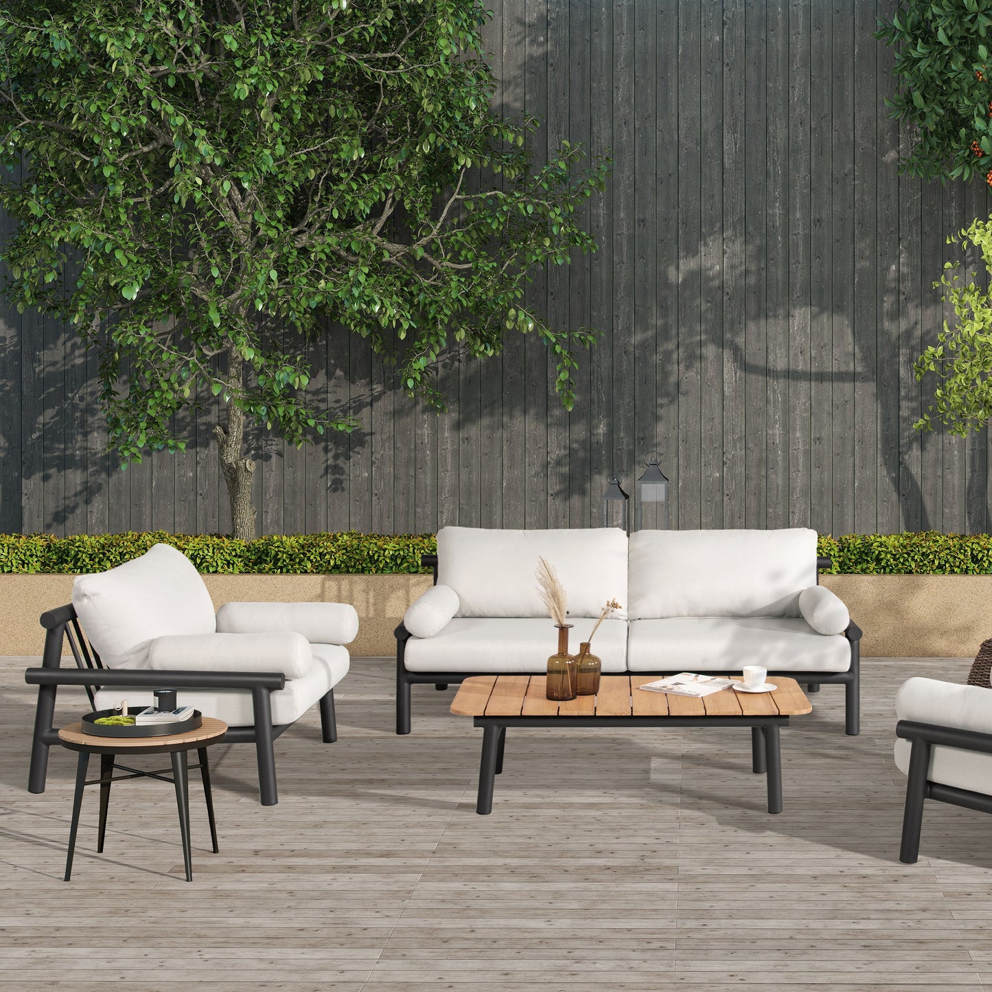 Zara - Dowel Frame Bolster Patio Deep Seating Sofa - Wheat Beige Axroma Olefin