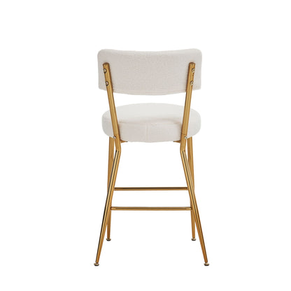 Modern Teddy Fabric Upholstered Bar Stools (Set of 4) - White / Gold