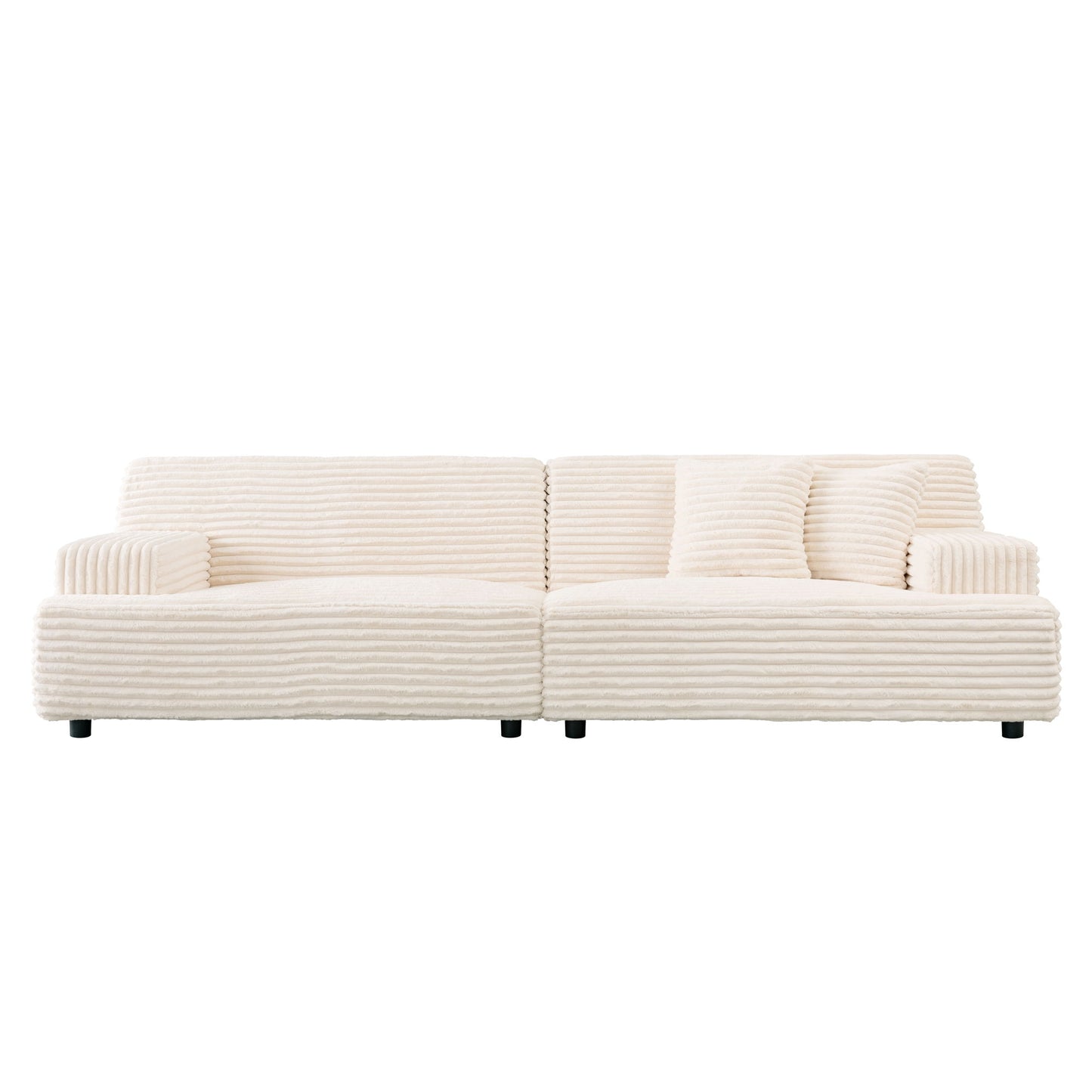 Modern Sofa Comfortable Cloud Sofa Soft Plush Corduroy Interior With Square Armrests - Beige