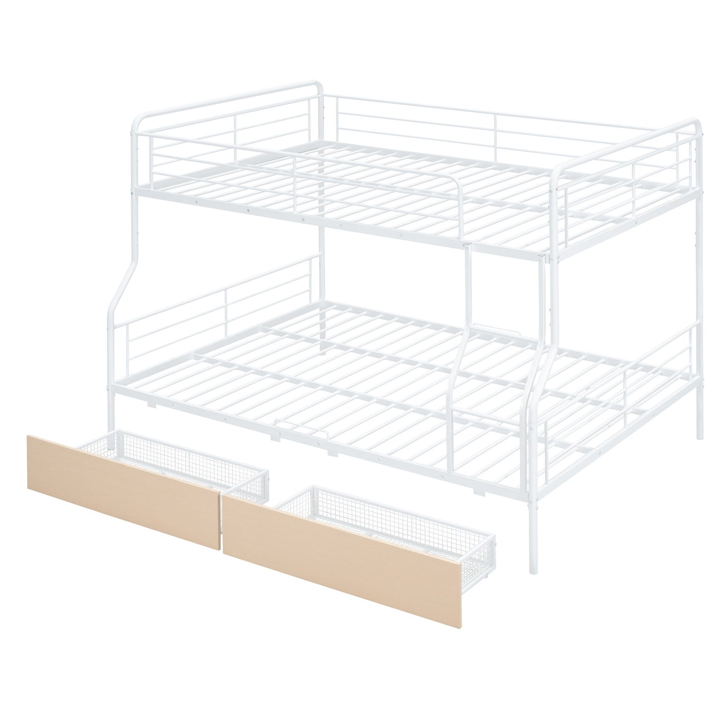 Full Long Over Queen Bunk Bed With 2 Drawers - White