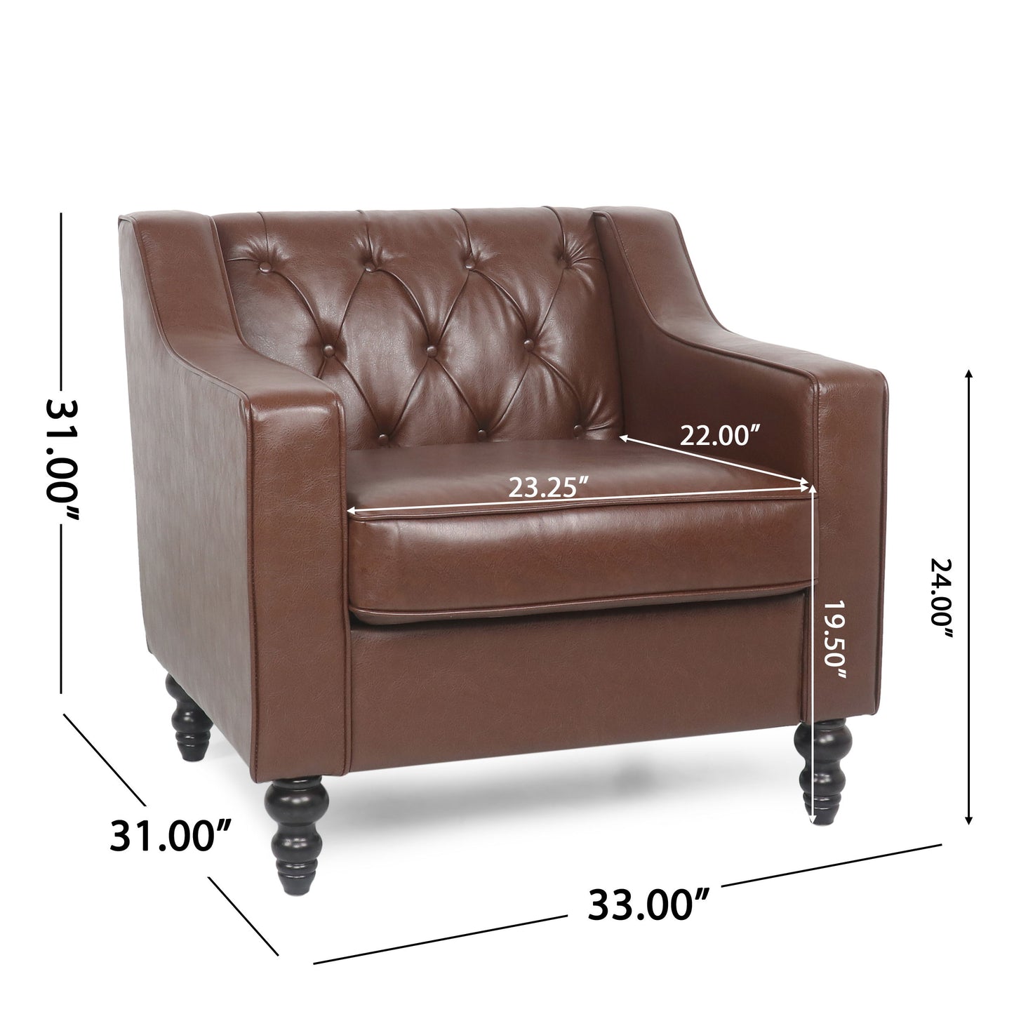 Contemporary Club Chair With Button Tufting And Birch Wood Legs - Dark Brown