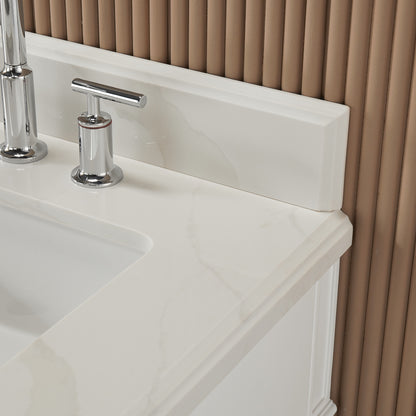 Fully Assembled 60'' Freestanding Double Sinks Bathroom Vanity With Quartz Top - White