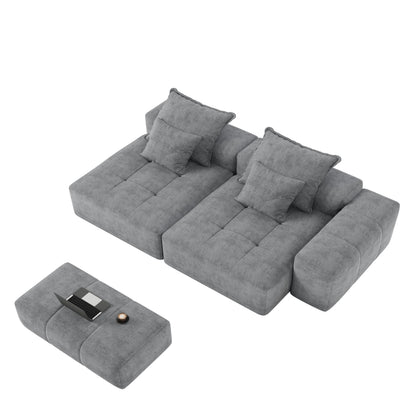 Modern Oversized Modular Sectional Sofa With 2 Chaise Lounge And 2 Armrest, Sparkling Chenille Fabric Soft Cushion Sofa With 4 Pillows, 4 Pieces Diy Combination Tufted Sofa, No Assembly Required - Gray