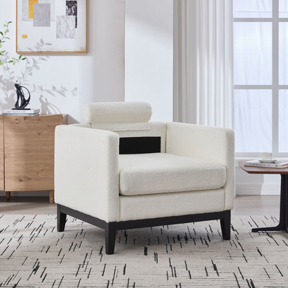 Wide Modern Farmhouse Performance Accent Chair With Black Legs, Wood Base Reading Armchair Single Sofa With 2 Bolster Pillows For Living Room Offices And Lounge - Ivory