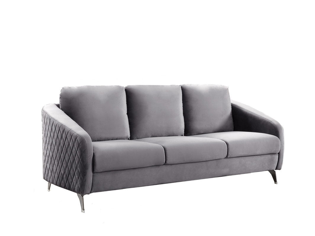 Sofia - Velvet Fabric Sofa, Loveseat, Chair Living Room (Set of 3) - Gray