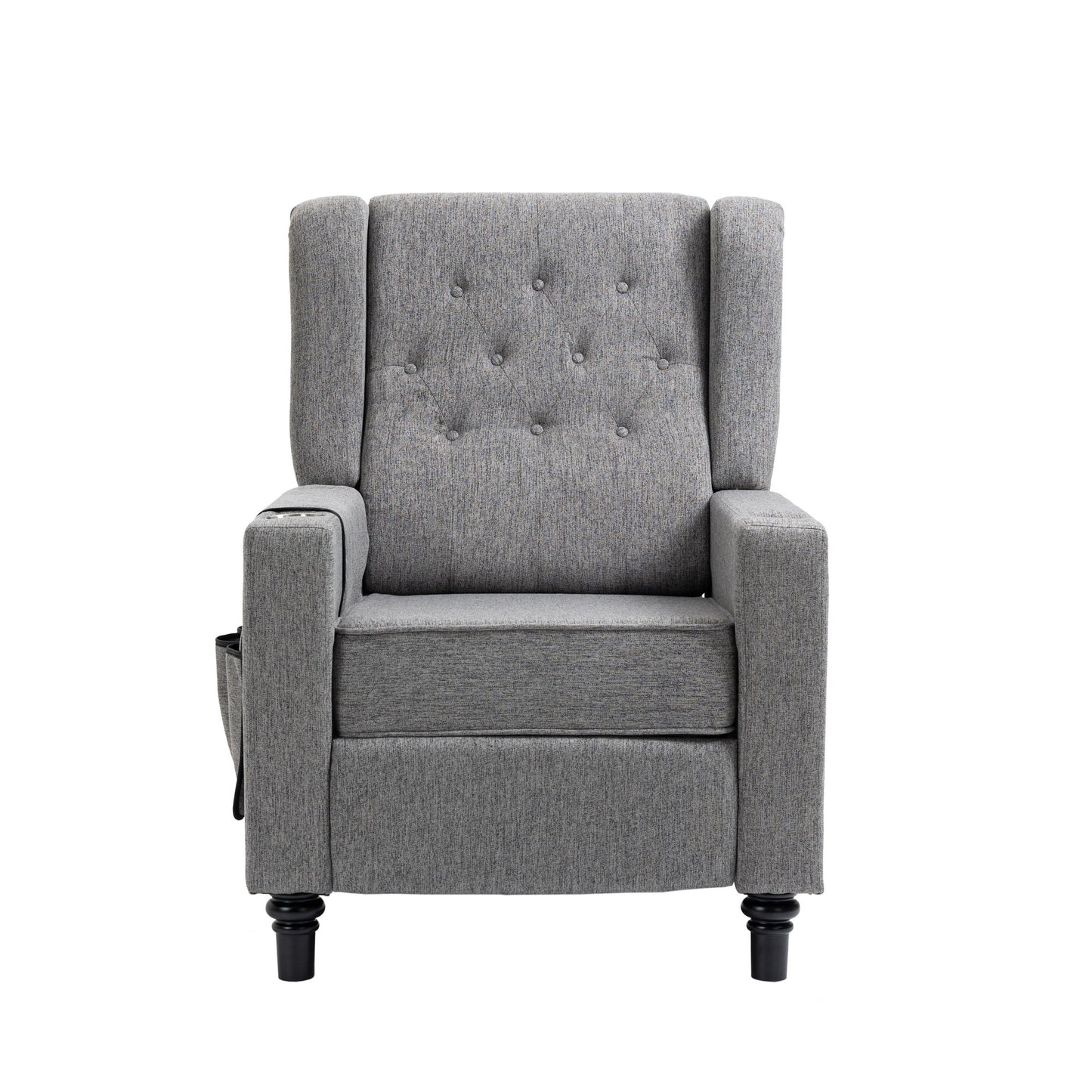 Arm Pushing Recliner Chair, Modern Button Tufted Wingback Push Back Recliner Chair, Living Room Chair Fabric Pushback Manual Single Reclining Sofa Home Theater Seating For Bedroom - Dark Gray