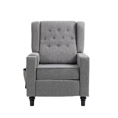 Arm Pushing Recliner Chair, Modern Button Tufted Wingback Push Back Recliner Chair, Living Room Chair Fabric Pushback Manual Single Reclining Sofa Home Theater Seating For Bedroom - Dark Gray