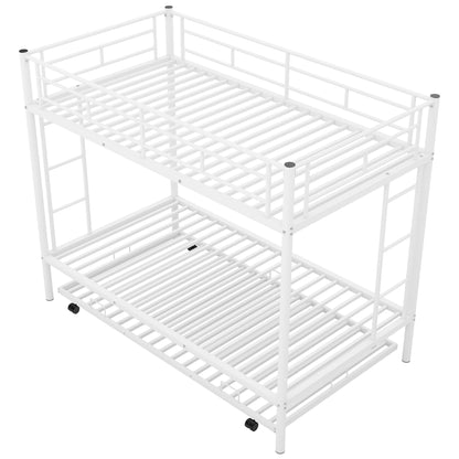 Twin Over Twin Bunk Bed With Trundle - White