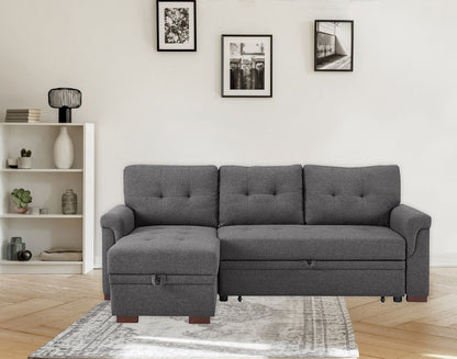 Sierra - Linen Reversible Sleeper Sectional Sofa With Storage Chaise - Dark Gray