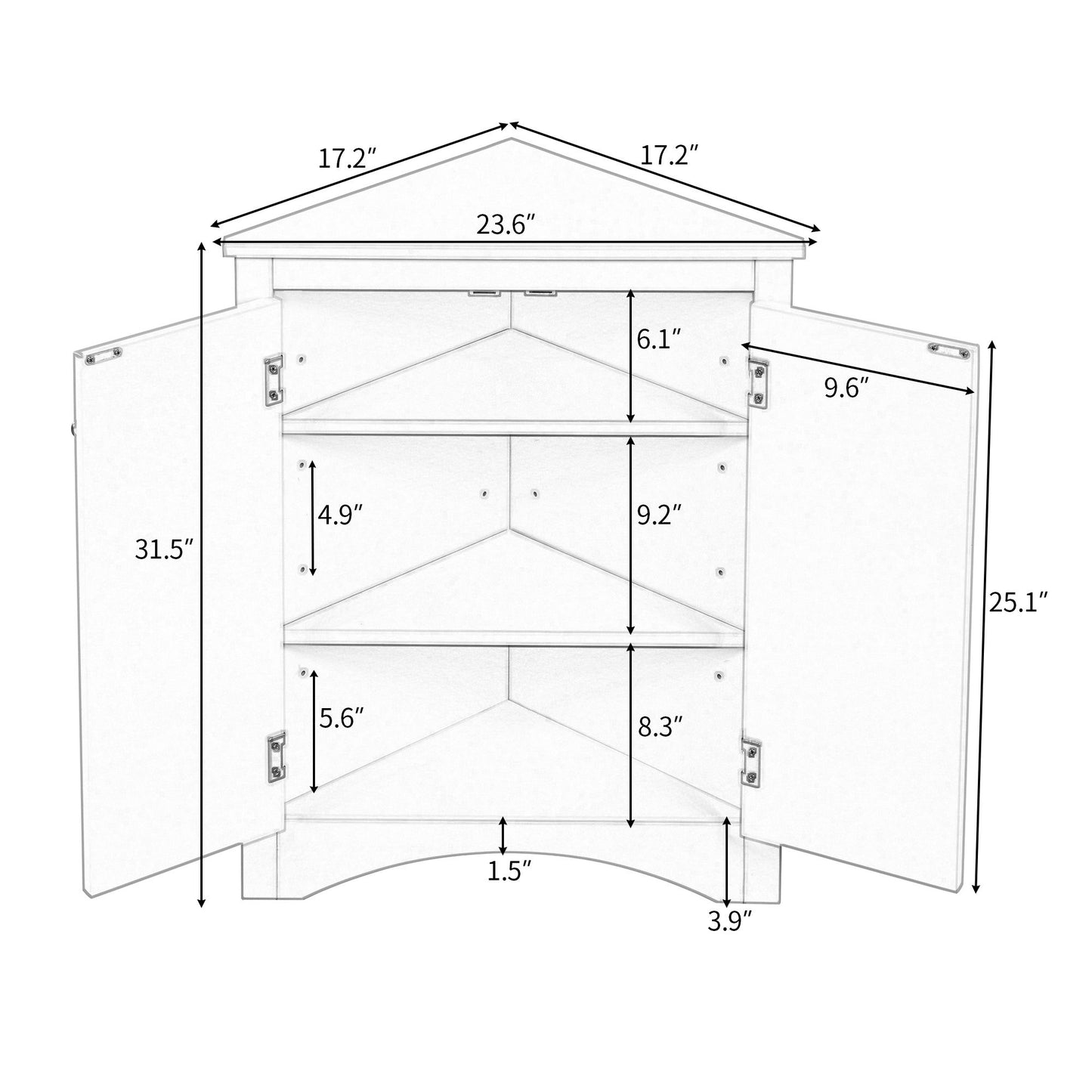 Triangle Bathroom Storage Cabinet With Adjustable Shelves, Freestanding Floor Cabinet For Home Kitchen - Brown