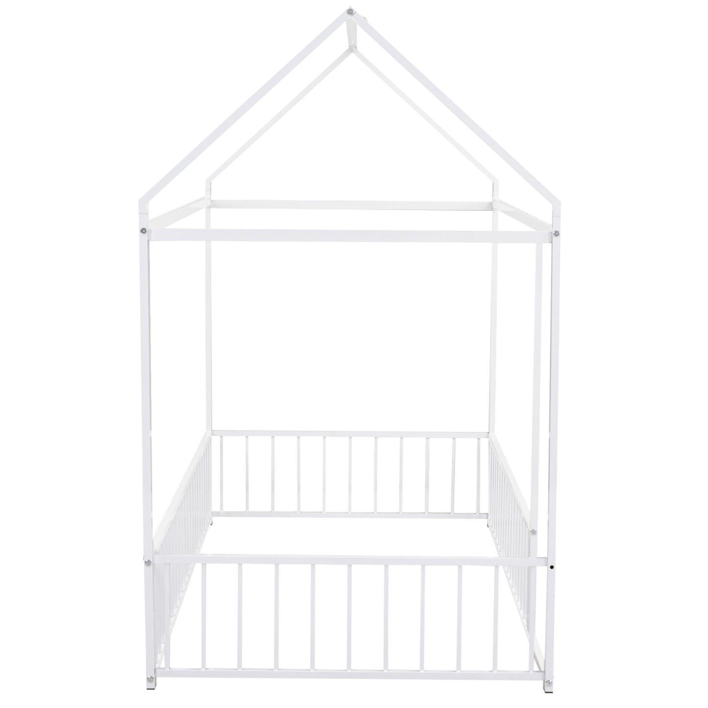 Twin Size Bed House Bed Frame With Fence - White