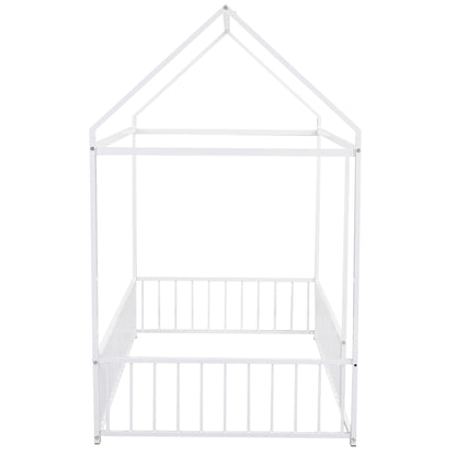 Twin Size Bed House Bed Frame With Fence - White