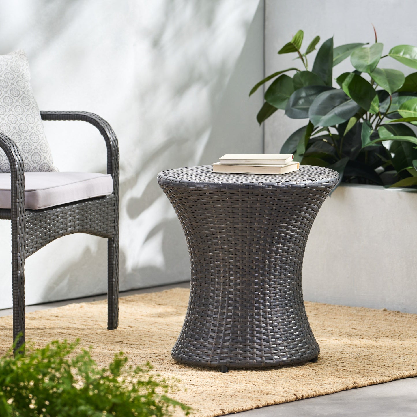 Thrive - Hourglass Rattan Table With No Glass Top - Gray