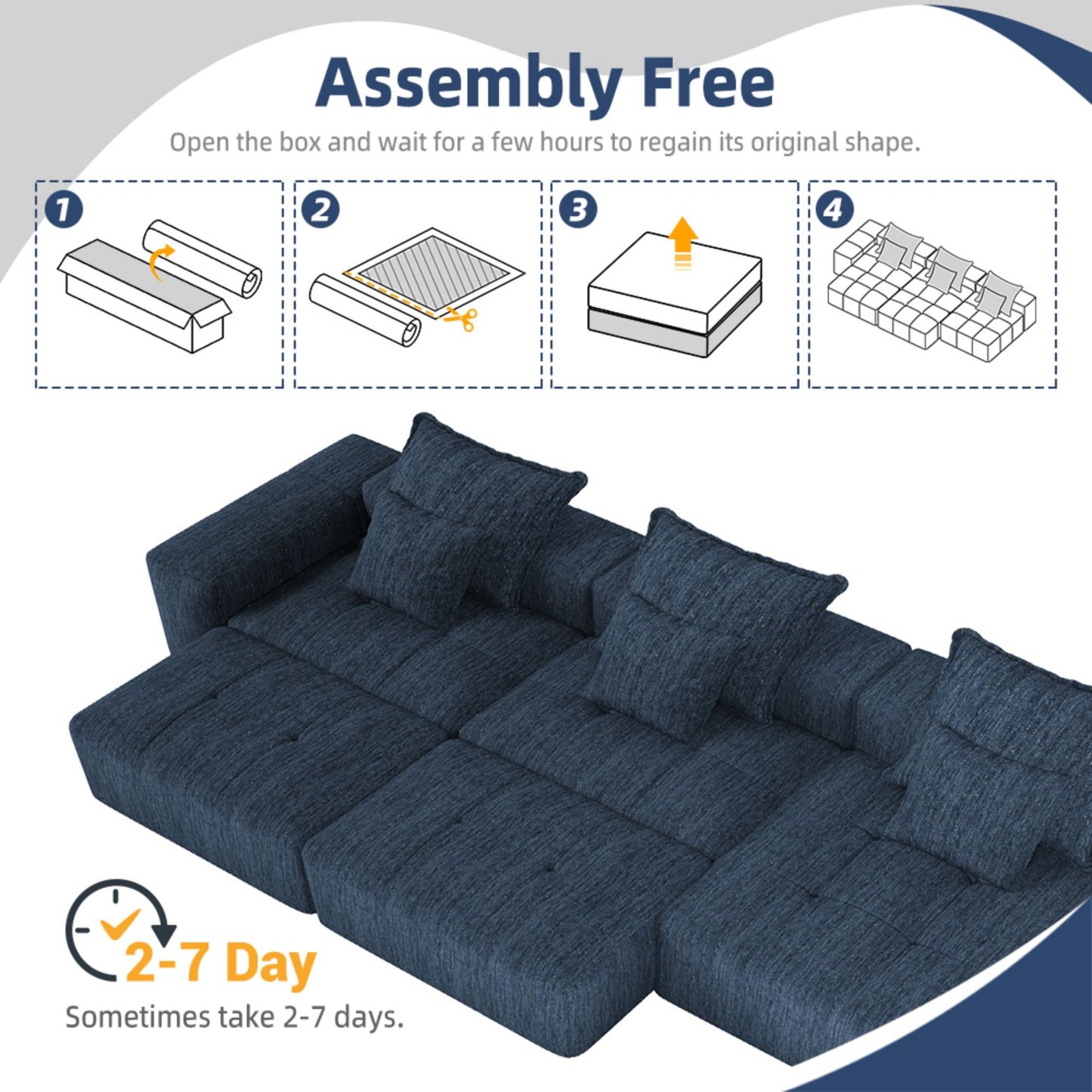 Modern Oversized Modular Sectional Sofa, Sparkling Chenille Fabric Soft Cushion Sofa With 6 Pillows, 6 Pieces Diy Combination Tufted Sofa, No Assembly Required - Blue