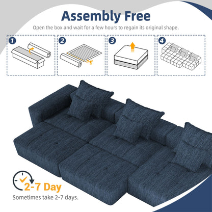 Modern Oversized Modular Sectional Sofa, Sparkling Chenille Fabric Soft Cushion Sofa With 6 Pillows, 6 Pieces Diy Combination Tufted Sofa, No Assembly Required - Blue