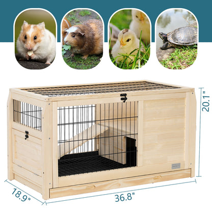 Wooden Rabbit Hutch Indoor Bunny House For Small Animals With Plastic Tray - Natural