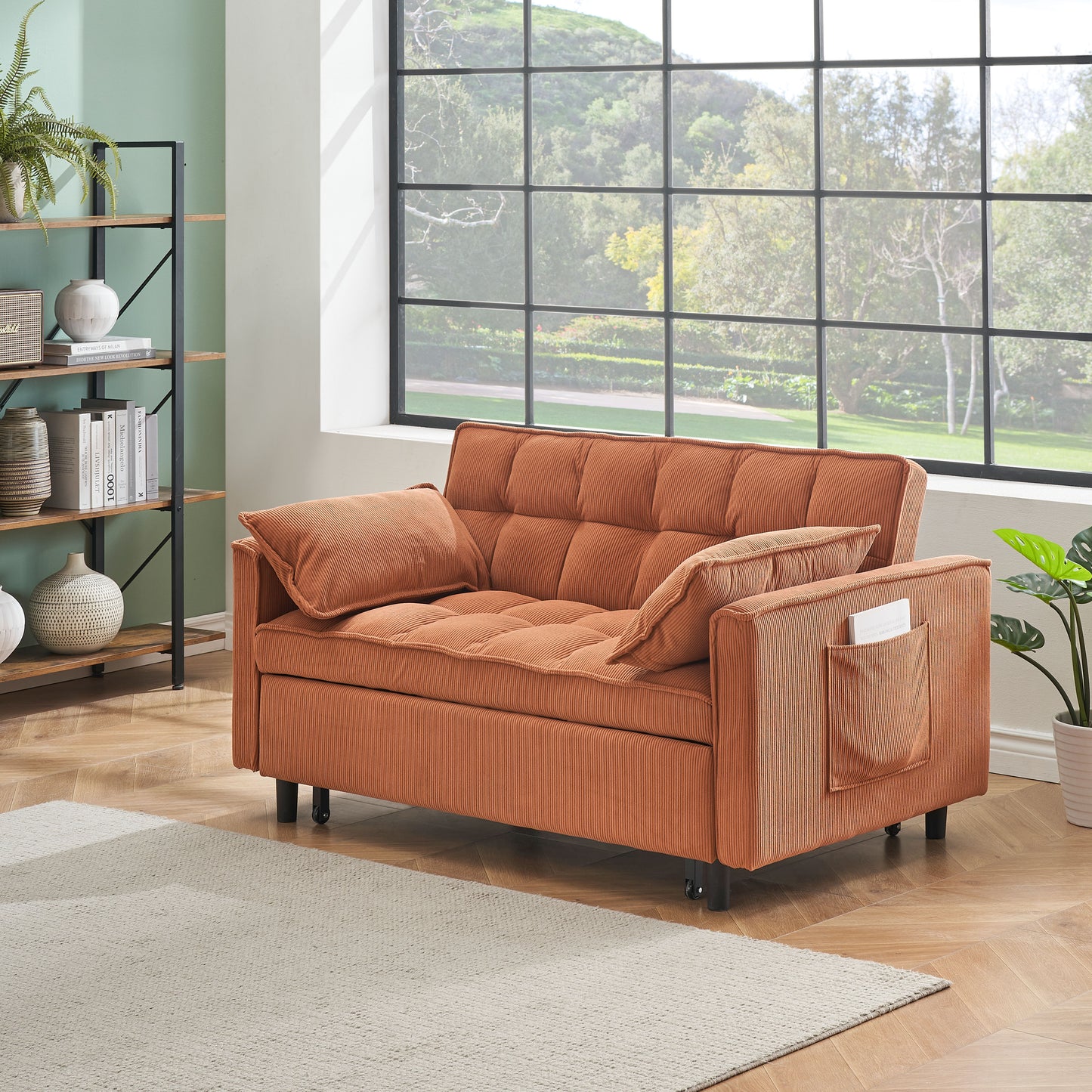 Folding Sofa Bed, Adjustable Back, Access Sofa, Recliner, Single Bed - Orange
