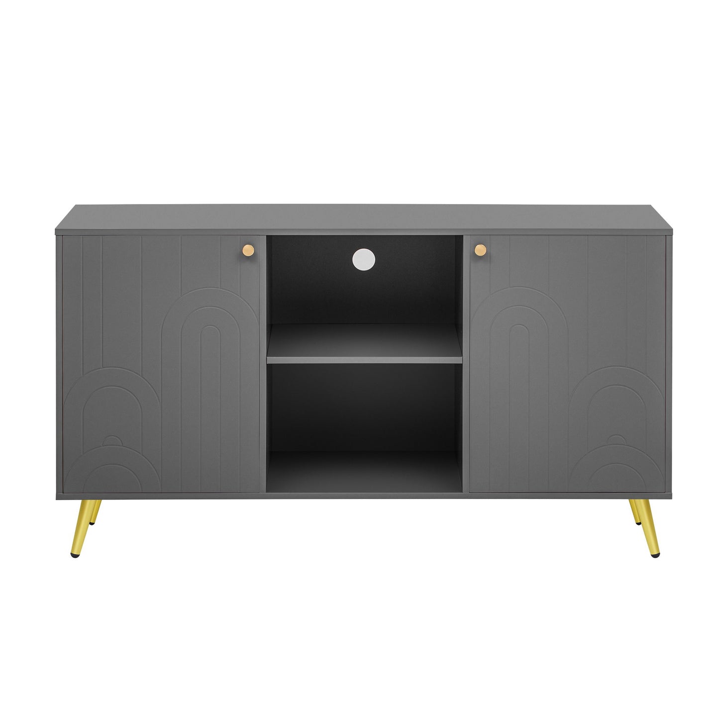 Modern TV Stand For TVs Up To 55", Entertainment Center Media Console, Adjustable Shelf, Metal Legs, Handles And Anti-Tip Device For Living Room - Gray
