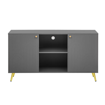 Modern TV Stand For TVs Up To 55", Entertainment Center Media Console, Adjustable Shelf, Metal Legs, Handles And Anti-Tip Device For Living Room - Gray