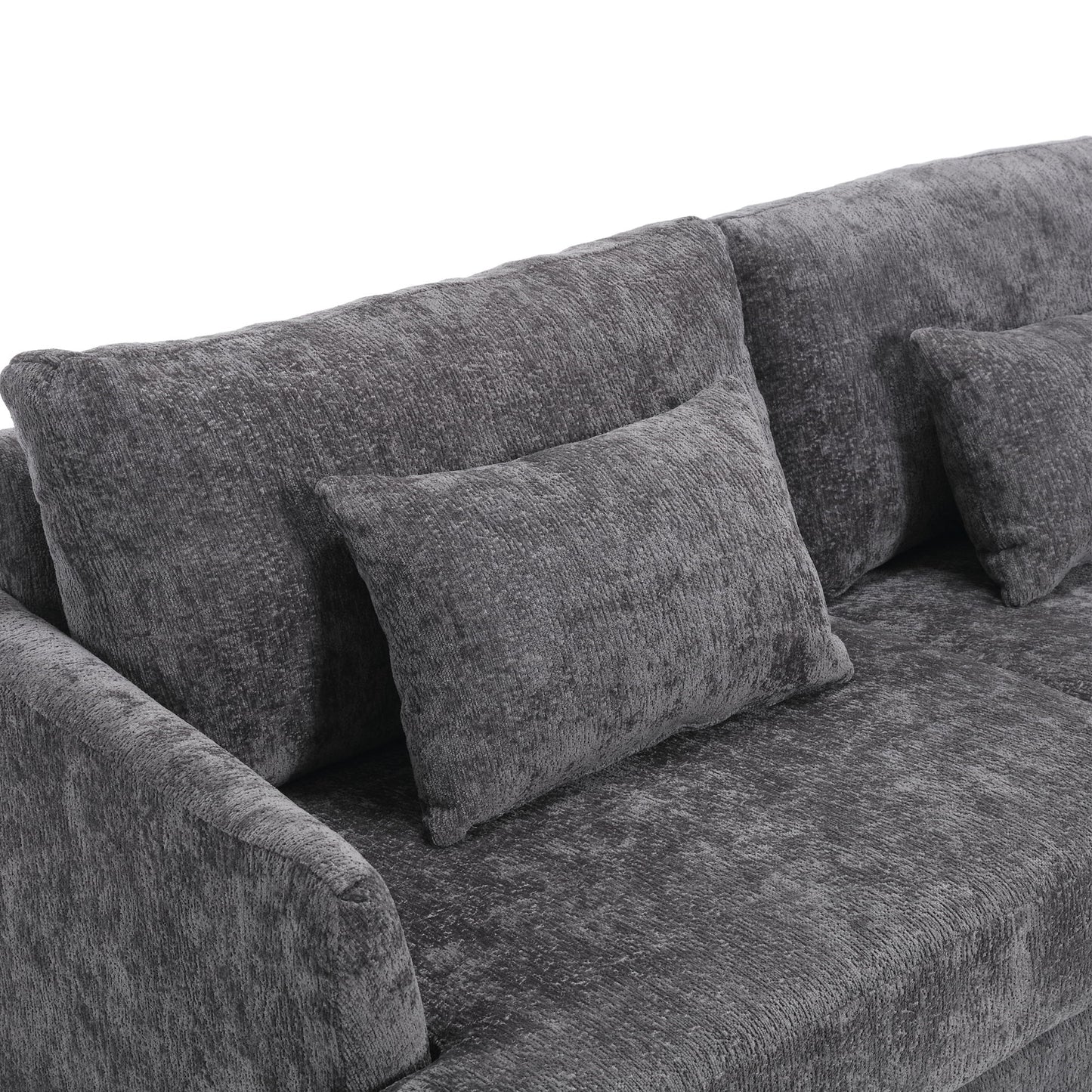 Mid Century Modern Chenille Fabric Loveseat Sofa, 2 Seat Upholstered Couch, Brown Wood Feet - Gray