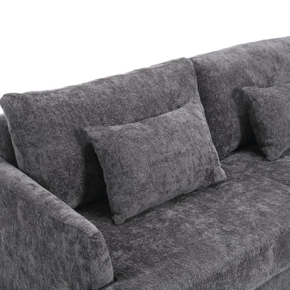 Mid Century Modern Chenille Fabric Loveseat Sofa, 2 Seat Upholstered Couch, Brown Wood Feet - Gray