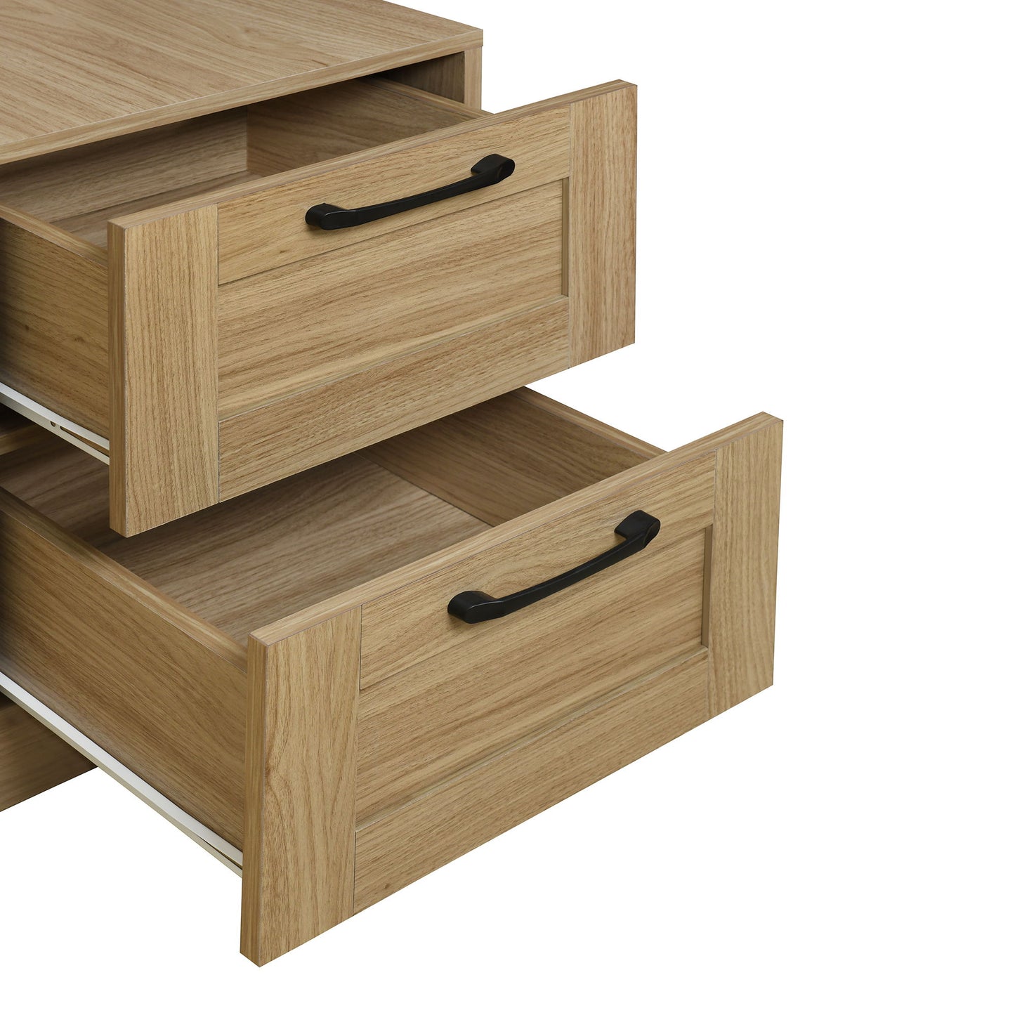 3 Door Storage Wardrobe For Dedroom With Shelves And 2 Drawers, Side Storage Shelves - Nature