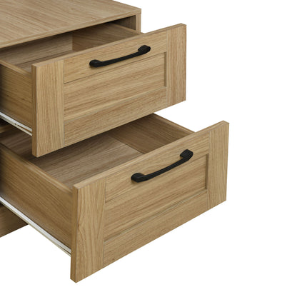 3 Door Storage Wardrobe For Dedroom With Shelves And 2 Drawers, Side Storage Shelves - Nature