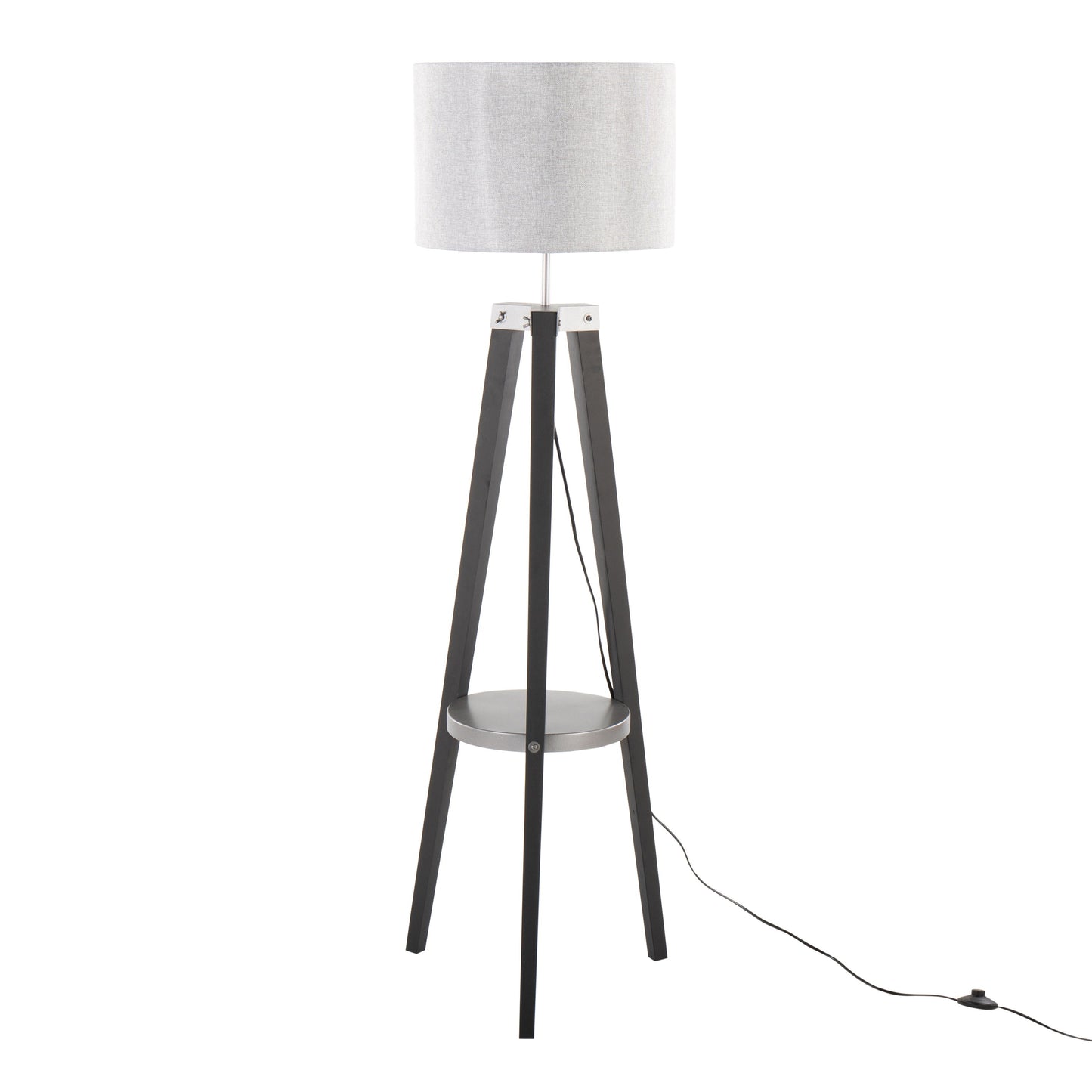 Compass - Mid-Century Modern Floor Lamp With Shelf - Black / Silver / Gray