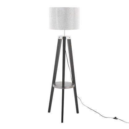 Compass - Mid-Century Modern Floor Lamp With Shelf - Black / Silver / Gray