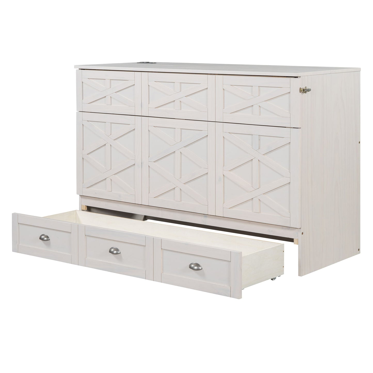 Queen Size Murphy Bed With Large Drawers - Brushed White
