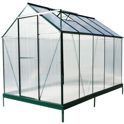 6.3'*10.2'*7' Polycarbonate Greenhouse, Heavy Duty Outdoor Aluminum Walk-In Green House Kit With Rain Gutter, Vent And Door For Backyard Garden - Green