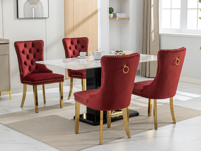 Nikki - Modern, High-End Tufted Solid Wood Contemporary Velvet Upholstered Dining Chair With Golden Stainless Steel Plating Legs, Nailhead Trim (Set of 2) - Burgundy