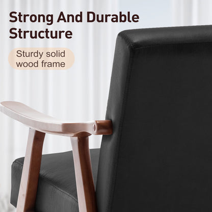 Mid Century Modern Wingback Accent Chair With Solid Wood Frame And Extra Thick Backrest - Lounge Chair For Living Room, Bedroom, Or Reading Room - Black