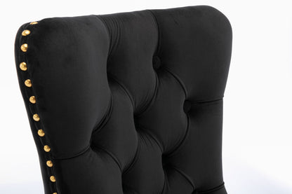 Nikki - Modern, High-End Tufted Solid Wood Contemporary Velvet Upholstered Dining Chair With Golden Stainless Steel Plating Legs, Nailhead Trim (Set of 2) - Black