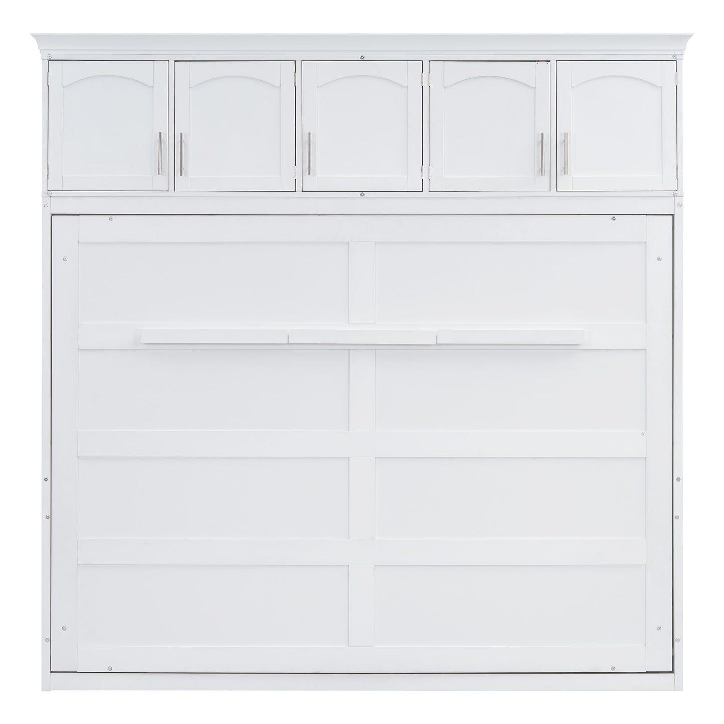 Full Size Space Saving Murphy Wall Bed With Top Cabinets, Flexible Slats - White