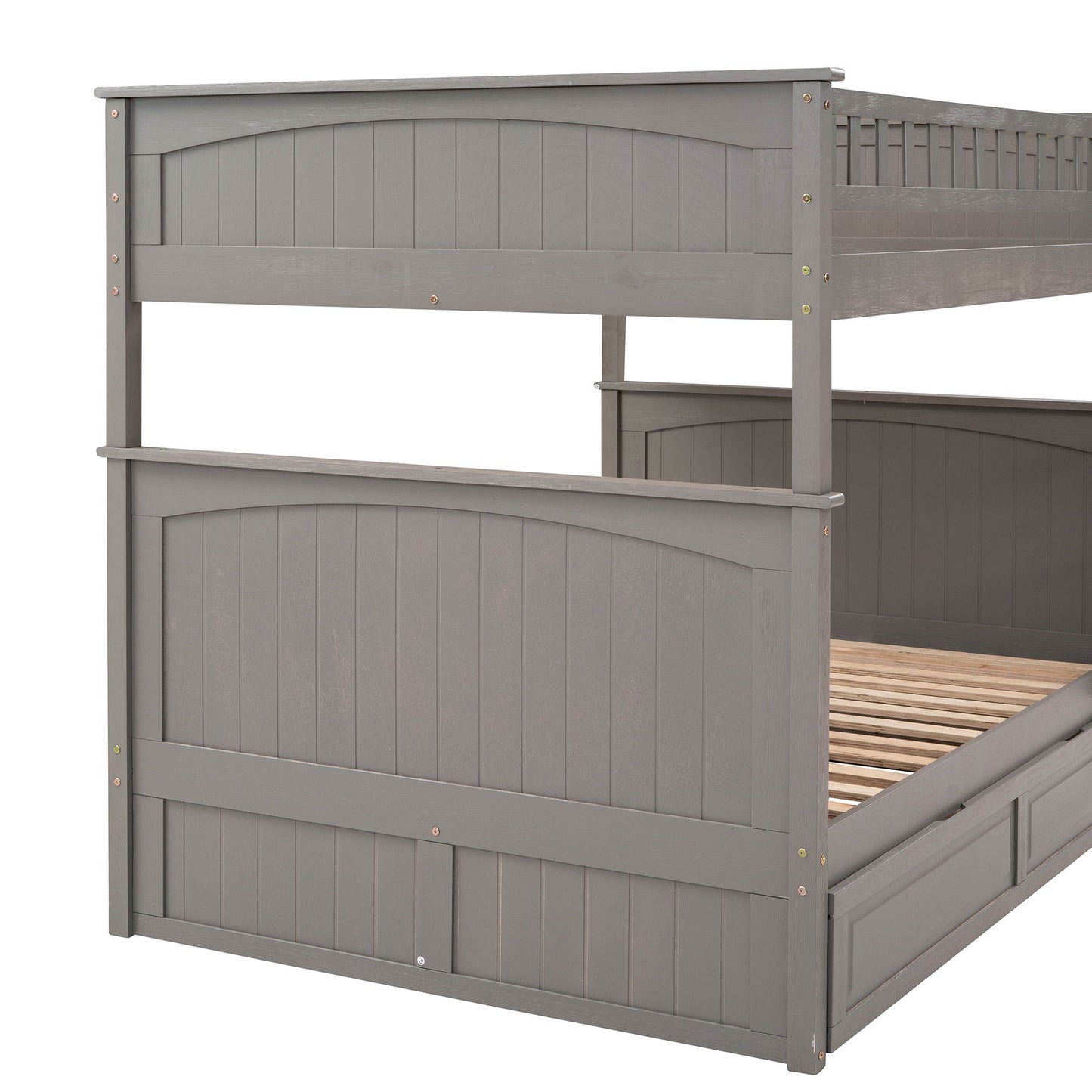 Full Over Full Bunk Bed With Twin Size Trundle, Guardrails - Brushed Gray